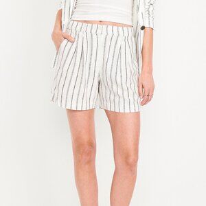 Old Navy White/Charcoal Stripe Extra High-Waisted Linen-Blend Short/NWT/S